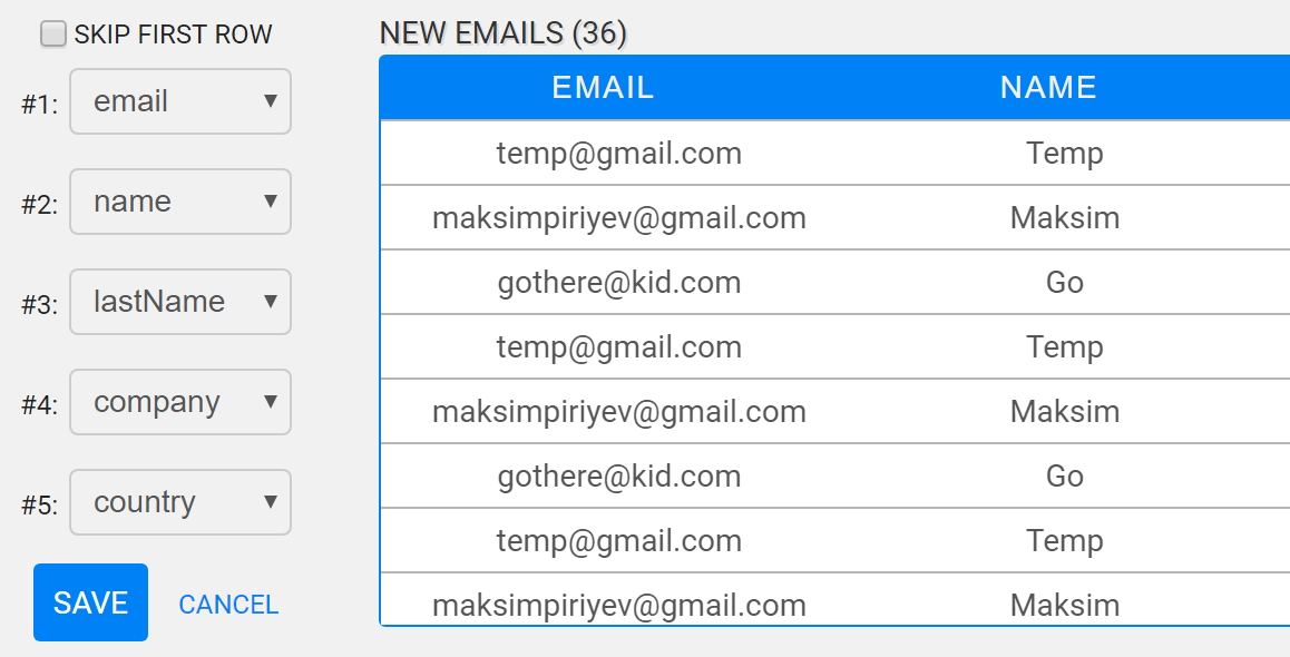 Outbound Email Adresses simple drag-drop